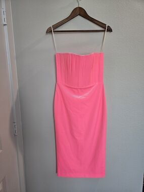 Alex Perry Hot Pink Strapless Midi Sheath Dress
